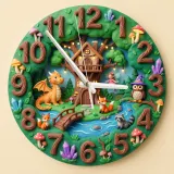 Enchanted Forest Dragon Fairy Kids Room Wall Clock | Magical Woodland Nursery Decor, Baby Boy And Girl Birthday Gift (13.6 inch / 34.5 cm)