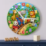 Colorful Safari Train Kids Room Wall Clock