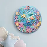 Pastel Ocean Coral Reef Kids Room Wall Clock | Under The Sea Nursery Decor, Cute Baby Girl Birthday Gift Keepsake (13.6 inch / 34.5 cm)