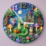 Magical Dragon and Fairy Kids Room Wall Clock | Fantasy Castle Nursery Decor, Whimsical Storybook Birthday Gift Idea (13.6 inch / 34.5 cm)