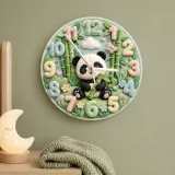 Pastel Panda Bear and Bamboo Kids Room Wall Clock | Cute Jungle Animal Nursery Wall Decor, Baby Shower Gift Keepsake (13.6 inch / 34.5 cm)