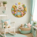 Safari Elephant & Flamingo Kids Room Wall Clock | Pastel Jungle Animal Nursery Decor, Beautiful Baby Shower Keepsake (13.6 inch / 34.5 cm)