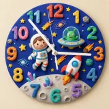 Outer Space Astronaut Kids Room Wall Clock | Alien Rocket Nursery Decor, Baby Boy Bedroom Birthday Gift Idea Keepsake (13.6 inch / 34.5 cm)