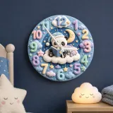 Bedtime Reading Panda Kids Room Wall Clock | Pastel Night Sky Nursery Decor, Cute Baby Shower Gift For New Parents (13.6 inch / 34.5 cm)