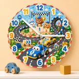 Racing Car Track & Animal Champions Kids Room Wall Clock