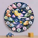 Sleepy Cars Night Sky Kids Room Wall Clock