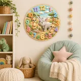 Cute Safari Rhino & Meerkat Kids Room Wall Clock | Wild Animal Nursery Decor, Baby Shower Birthday Keepsake Present (13.6 inch / 34.5 cm)