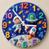 Outer Space Astronaut Kids Room Wall Clock | Alien Rocket Nursery Decor, Baby Boy Bedroom Birthday Gift Idea Keepsake (13.6 inch / 34.5 cm)
