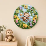 Swinging Safari Monkey Kids Room Wall Clock | Pastel Jungle Nursery Decor, Unique Baby Shower Gift For Boys Or Girls (13.6 inch / 34.5 cm)
