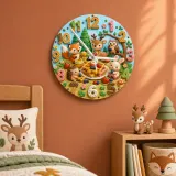 Woodland Waffle Picnic Kids Room Wall Clock | Forest Animal Nursery Decor, Baby Shower Birthday Gift (13.6 inch / 34.5 cm)