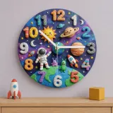 Outer Space Astronaut Kids Room Wall Clock | Cute Planets Baby Boy Nursery Decor, Toddler Bedroom Birthday Keepsake (13.6 inch / 34.5 cm)