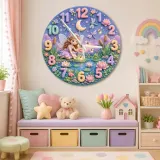 Magical Fairy Pond Kids Room Wall Clock | Enchanted Forest Nursery Decor, Whimsical Baby Girl Room Birthday Keepsake (13.6 inch / 34.5 cm)