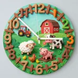 Farm Animals Barnyard Kids Room Wall Clock | Red Tractor Cow Pig Nursery Decor, Baby Boy Girl Birthday Keepsake Gift (13.6 inch / 34.5 cm)
