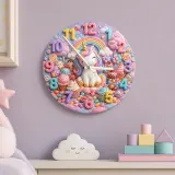 Magical Unicorn Candy Land Kids Room Wall Clock | Pastel Rainbow Nursery Art Decor, Sweet Little Girl Birthday Gift (13.6 inch / 34.5 cm)