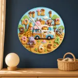 Safari Ice Cream Truck Kids Room Wall Clock | Jungle Animal Nursery Decor, Baby Boy Girl Birthday Gift (13.6 inch / 34.5 cm)