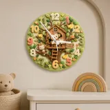 Happy Monkey Treehouse Kids Room Wall Clock | Safari Jungle Nursery Decor, Baby Boy Shower Gift & Wood Playroom Art (13.6 inch / 34.5 cm)