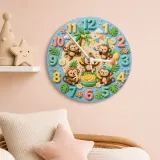 Playful Jungle Monkey Kids Room Wall Clock | Safari Nursery Decor, Cute Tropical Baby Shower Gift For Boys & Girls (13.6 inch / 34.5 cm)