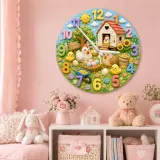 Cute Farm Chickens Kids Room Wall Clock | Baby Chick Nursery Decor, Playroom Wall Art, Sweet Birthday Gift Keepsake (13.6 inch / 34.5 cm)