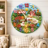 Farm Animals Kids Room Wall Clock | Bunny Farmer Nursery Decor, Baby Shower Birthday Gift Keepsake Toddler Room Art (13.6 inch / 34.5 cm)