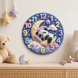 Sleeping Panda on Moon Kids Room Wall Clock | Dreamy Starry Night Nursery Decor, Beautiful Baby Shower Gift Keepsake (13.6 inch / 34.5 cm)