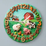 Farm Animals Barnyard Kids Room Wall Clock | Cute Red Tractor Nursery Decor, Unique Baby Boy Shower Gift Keepsake (13.6 inch / 34.5 cm)