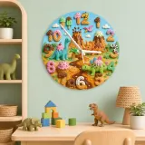 Dinosaur Volcano Kids Room Wall Clock | Candyland Nursery Decor, Little Boy Birthday Gift Keepsake (13.6 inch / 34.5 cm)