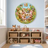 Woodland Tea Party Kids Room Wall Clock | Bunny Bear Nursery Decor, Sweet Baby Shower Birthday Gift (13.6 inch / 34.5 cm)