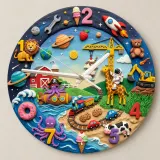 Ultimate Adventure Kids Room Wall Clock | Space Animals Train Nursery Decor, Unique Toddler Boy Birthday Keepsake (13.6 inch / 34.5 cm)