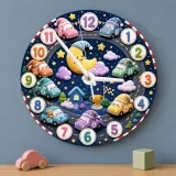 Sleepy Cars Night Sky Kids Room Wall Clock
