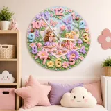 Magical Fairy Tea Party Kids Room Wall Clock | Enchanted Garden Nursery Decor, Pastel Girls Bedroom Birthday Present (13.6 inch / 34.5 cm)