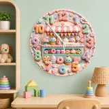 Pastel Bakery Dessert Kids Room Wall Clock | Sweet Shop Nursery Decor, Cute Birthday Gift For Girls (13.6 inch / 34.5 cm)