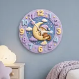 Sleeping Monkey on Moon Kids Room Wall Clock | Pastel Night Sky Nursery Decor, Cute Baby Shower Gift for Newborns (13.6 inch / 34.5 cm)