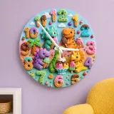 Dinosaur Ice Cream Party Kids Room Wall Clock | Colorful Nursery Decor, Little Boy Birthday Gift (13.6 inch / 34.5 cm)
