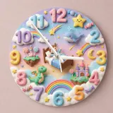Pastel Dreamland Kids Room Wall Clock | Magical Dragon Castle Nursery Decor, Sweet Dreams Baby Shower Gift Keepsake (13.6 inch / 34.5 cm)