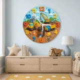 Construction Trucks Kids Room Wall Clock | Cute Excavator Boy Nursery Decor, Toddler Boy Playroom Birthday Keepsake (13.6 inch / 34.5 cm)