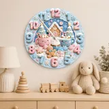 Pastel Winter Gingerbread Kids Room Wall Clock | Cute Hot Cocoa Snowman Nursery Decor, Sweet Holiday Baby Girl Gift (13.6 inch / 34.5 cm)