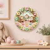 Monkey Tea Party Picnic Kids Room Wall Clock | Pastel Floral Nursery Decor, Sweet Baby Girl Shower And Birthday Gift (13.6 inch / 34.5 cm)