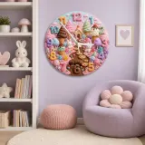 Magical Candyland Ice Cream Kids Room Wall Clock | Sweet Treats Nursery Decor, Whimsical Girl Bedroom Decor Keepsake (13.6 inch / 34.5 cm)