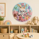 Pastel Ice Cream Truck Kids Room Wall Clock | Sweet Candyland Nursery Wall Decor, Cute Baby Girl Bedroom Birthday Gift (13.6 inch / 34.5 cm)