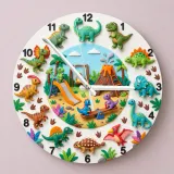 Dinosaur Playground Kids Room Wall Clock | Cute T-Rex Nursery Decor, Playroom Wall Art, Little Boy Birthday Gift Idea (13.6 inch / 34.5 cm)