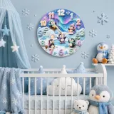 Whimsical Winter Wonderland Penguin Kids Room Wall Clock | Aurora Sky Nursery Decor, Beautiful Baby Shower Keepsake (13.6 inch / 34.5 cm)