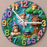 Enchanted Fairy & Wizard Owl Kids Room Wall Clock | Magical Forest Nursery Decor, Whimsical Baby Girl Bedroom Gift (13.6 inch / 34.5 cm)