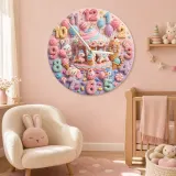 Pastel Candy Carousel Kids Room Wall Clock | Cute Animal Nursery Decor, Sweet Baby Girl Bedroom Birthday Gift Idea (13.6 inch / 34.5 cm)