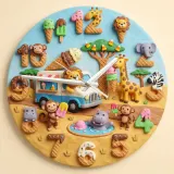 Safari Ice Cream Truck Kids Room Wall Clock | Sweet Jungle Animal Nursery Decor, Toddler Playroom Birthday Gift Art (13.6 inch / 34.5 cm)