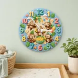 Playful Jungle Monkey Kids Room Wall Clock | Safari Nursery Decor, Cute Tropical Baby Shower Gift For Boys & Girls (13.6 inch / 34.5 cm)