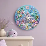 Magical Underwater Castle Kids Room Wall Clock | Pastel Ocean Fish Nursery Decor, Little Girl Bedroom Birthday Gift (13.6 inch / 34.5 cm)
