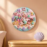 Pastel Mermaid & Sweet Treats Kids Room Wall Clock | Kawaii Candy Beach Nursery Decor, Cute Little Girls Bedroom Gift (13.6 inch / 34.5 cm)