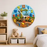 Construction Site Vehicles Kids Room Wall Clock | Boys Nursery Decor, Playroom Wall Art, Perfect Toddler Boy Gift Idea (13.6 inch / 34.5 cm)