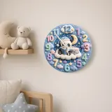 Bedtime Reading Panda Kids Room Wall Clock | Pastel Night Sky Nursery Decor, Cute Baby Shower Gift For New Parents (13.6 inch / 34.5 cm)
