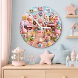 Pastel Candyland Theme Kids Room Wall Clock | Kawaii Sweet Treats Nursery Wall Decor, Cute Little Girl Bedroom Gift (13.6 inch / 34.5 cm)